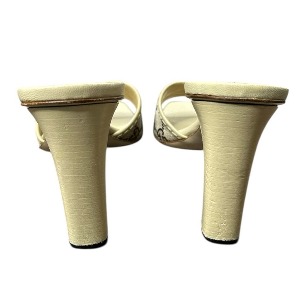 Gucci GG Monogram Slide Sandal Heels Beige Canvas Cream Size 8.5 Box Mules - Picture 5 of 9